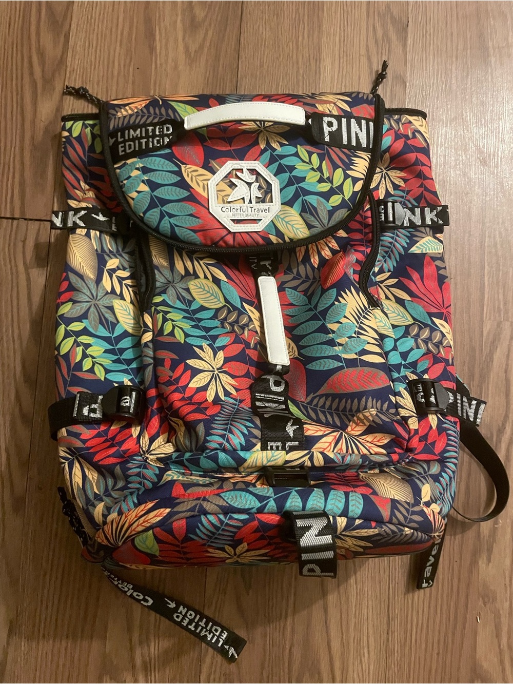 PINK Victoria's Secret Multicolor Leaf-Print Backpack